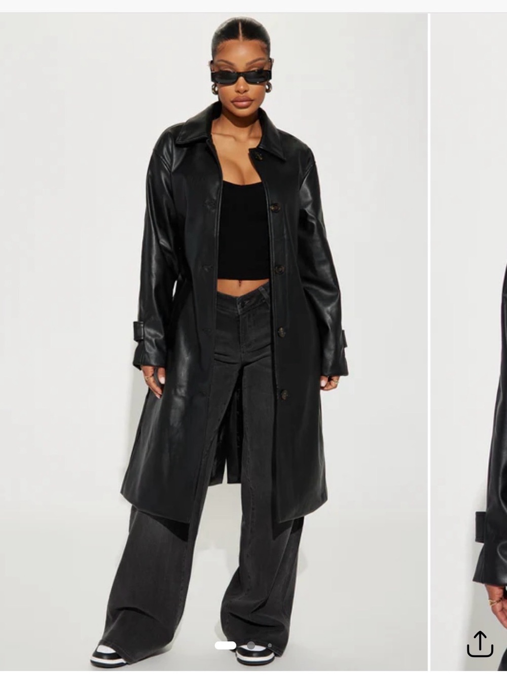 Fashion Nova Black Faux Leather Trench Coat